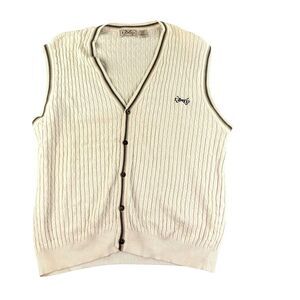 Vintage Izod Sweater Mens 2XLT Beige Button Vest‎ Cable Knit Golf Preppy